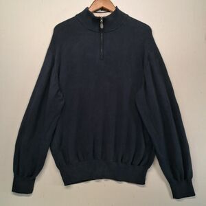 Maus & Hoffman Mens XL 1/4 Zip Sweater Navy Blue Pima Cotton Quarter